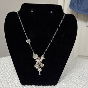 Elegant Brighton Silver Floral Necklace with fine crystals